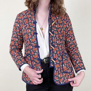 Vintage Quilted Floral Print Toggle Duffle Pea Coat Barn Puffer Jacket 60s 70s